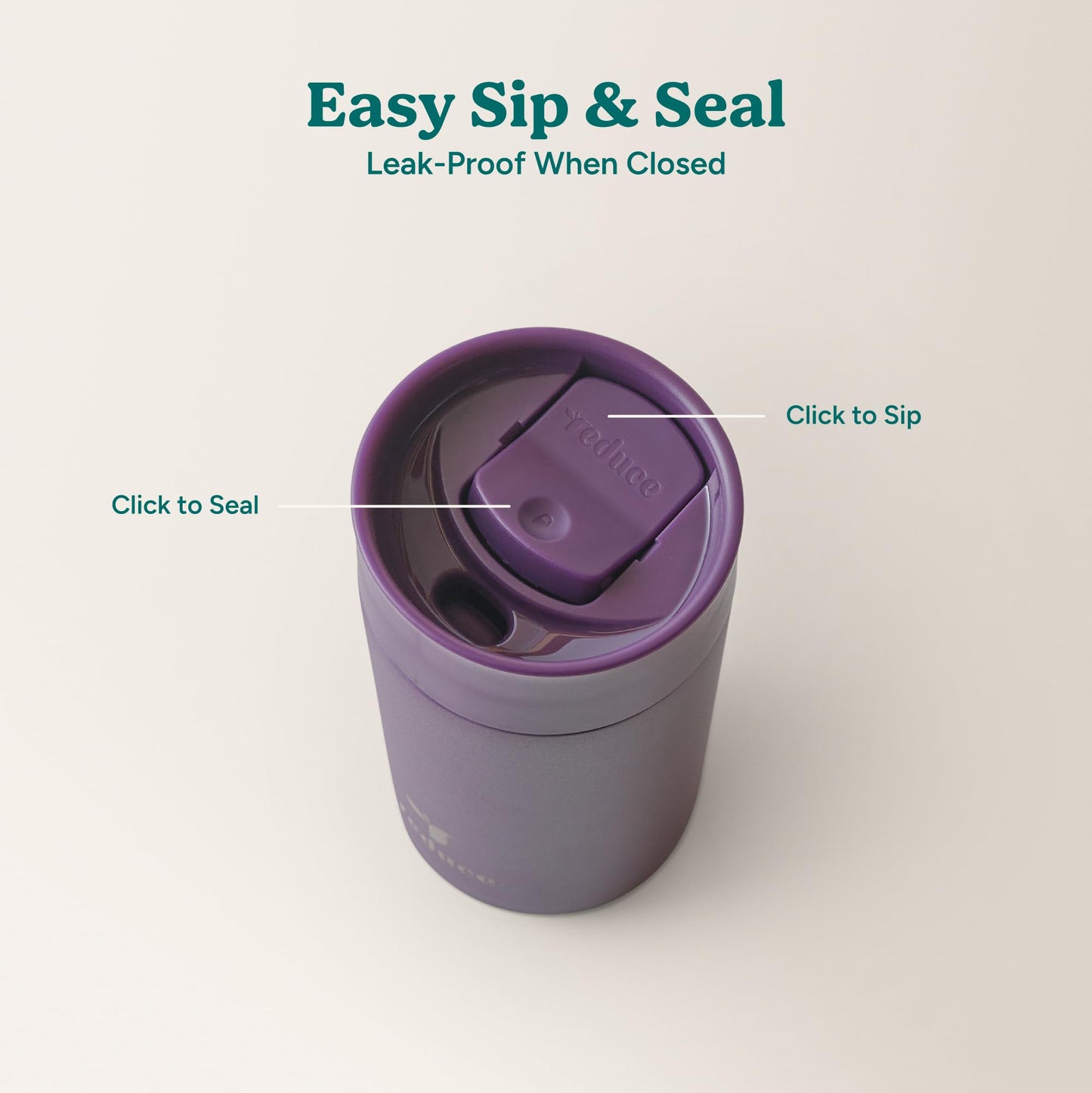 REDUCE Perk 10oz Insulated Coffee Tumbler – Leak-Proof with Lockable Lid and Vacuum Insulation–Durable Stainless Steel–Fits Car Cup Holders–One-Handed Travel Mug in Sand Leopard Print - Midnight Plum