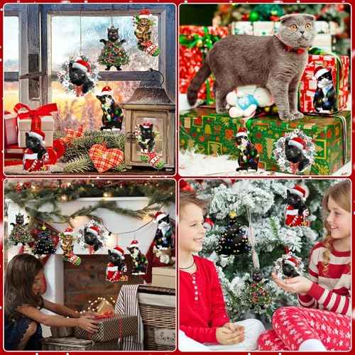 Black Cat Christmas Ornaments, Cute Screaming Christmas Tree Hanging Ornaments 2025 Acrylic 2 Side Printed Christmas Decor Personalized Christmas Stockings for Pets Lovers (Black Cat C)