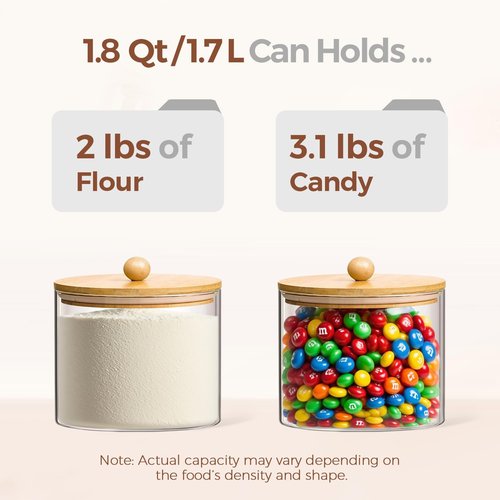 ComSaf Large Glass Cookie Jar Set - 1.8 Qt Food Storage Containers with Lid | Perfect for Flour, Sugar, Candy, and Nuts