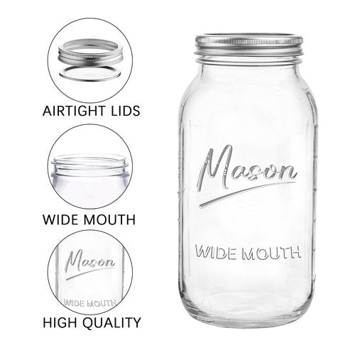 Galssmagic 64 oz Mason Jar Wide Mouth,3 Pack Large Half Gallon Mason Jars with Airtight Lid,Big Glass Jars for Canning,Pickling,Fermenting,Storing