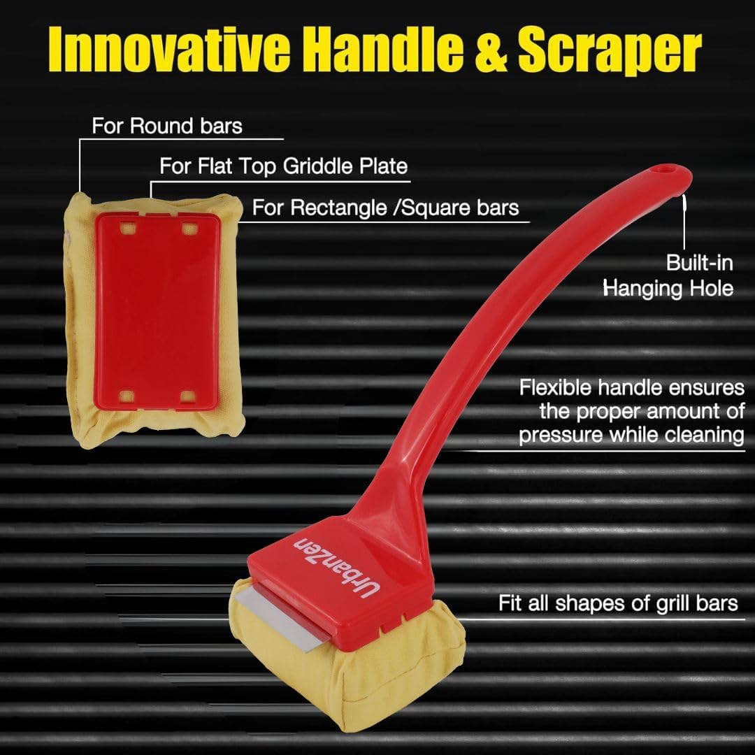 UrbanZen BBQ Grill Cleaner Brush Set - Extra Sponge & Superior Scraper for Safe Outdoor Grilling