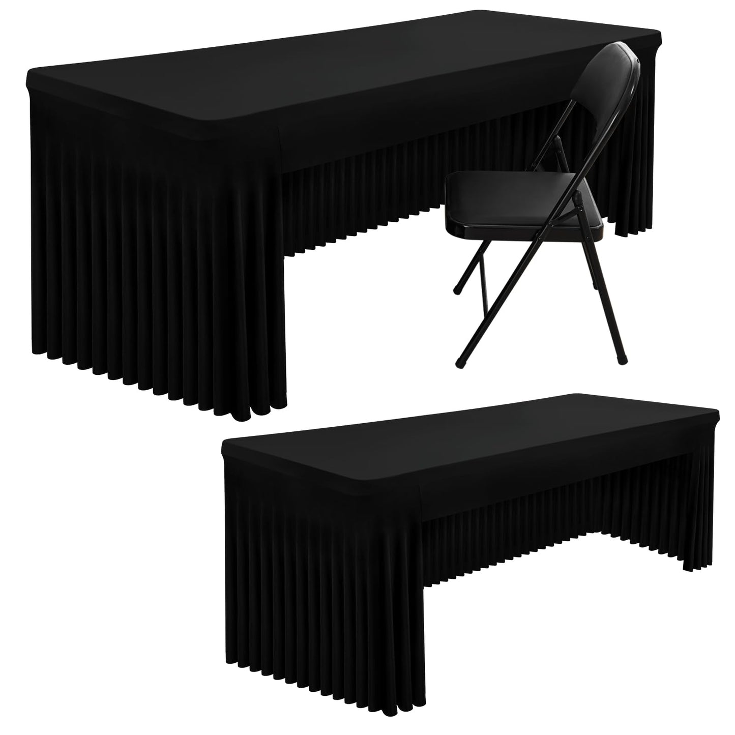 Smiry 2 Pack Spandex Open Back Tablecloth,Elastic Fitted Stretch Tablecloth for 6FT Rectangle Tables,Waterproof Washable Table Cover Skirt for Wedding, Banquet & Parties (Black, 72Lx30Wx30H Inch)