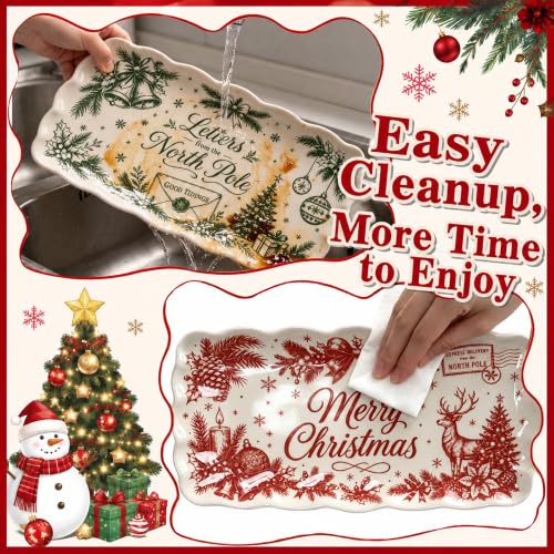 Beesen Christmas Melamine Serving Trays Set of 2 15.5x8 North Pole Red & Green Scalloped