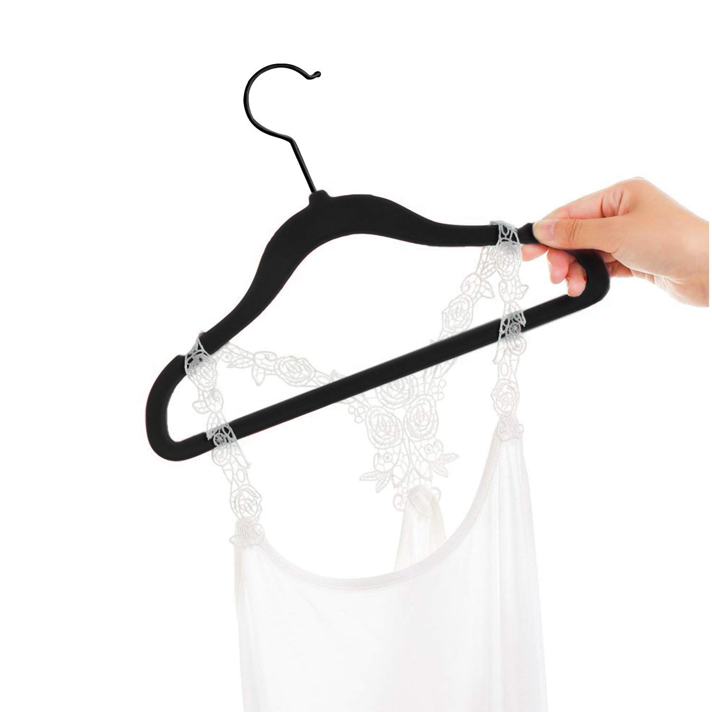 MIZGI Baby Velvet Hangers,Non-Slip Kids & Toddler Hangers,11.8 Inch Hangers for Baby Clothes,Pack of 50(Black/Black)