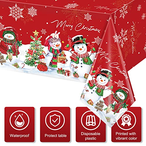 FunnyPars Red Christmas Snowman Tablecloth 54x108 Inch Waterproof Holiday Party Decor