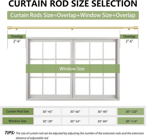 Gold Adjustable Curtain Rods by [Brand Name] | 5/8” Diameter, 30-120 Inch for Windows