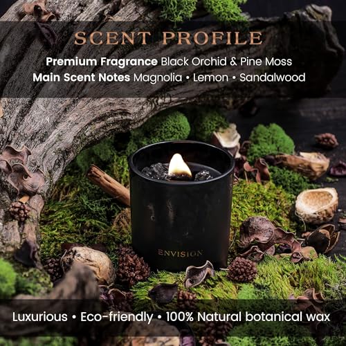 Manifest Black Orchid & Pine Moss Scented Crystal Candle with Smoky & Clear Quartz - Deep Eden