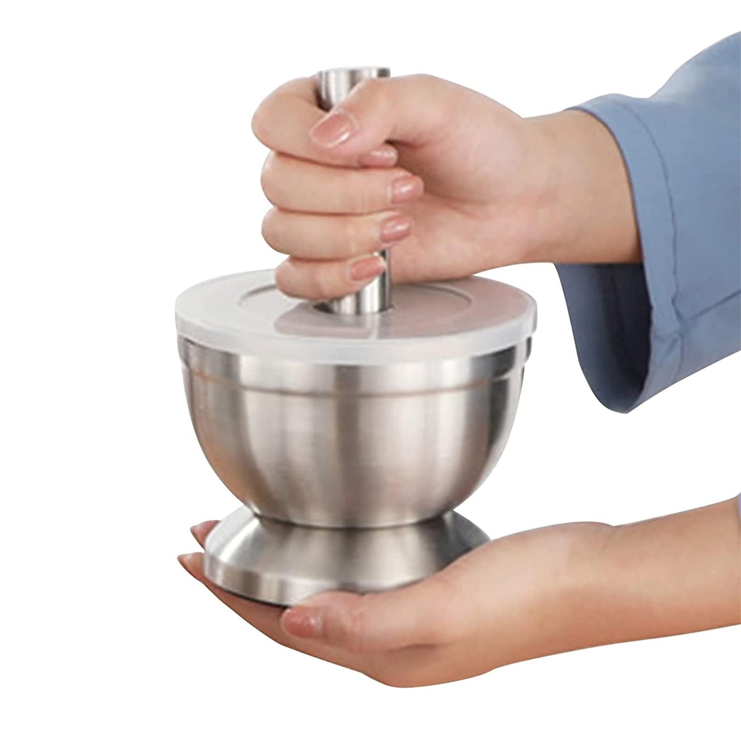 SLIUGLOVEUN Stainless Steel Mortar and Pestle, Pill Crusher, Spice Crusher, Non-Slip Base Grinding Herb Spice, Kitchen Spice Herb Pesto Crusher (Small)