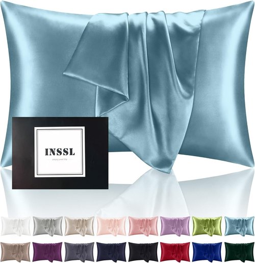 INSSL Mulberry Silk Pillowcase - Luxurious Comfort for Hair & Skin | Blue Gray, Standard Size