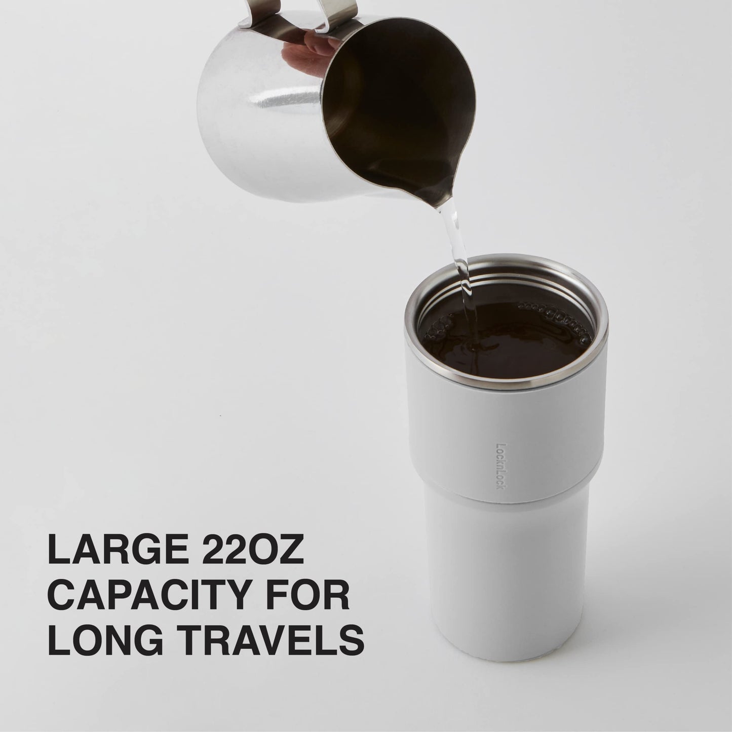 LocknLock Metro Tumbler Stainless Steel Double Wall Insulated with Non-slip grip, Lid, 22 oz, Off-white
