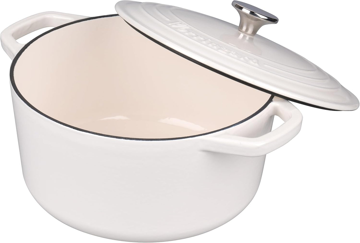 VORRINGARD Enameled Cast Iron Dutch Oven - 6QT Round Bread Baking Pot with Lid & Sourdough Set | White