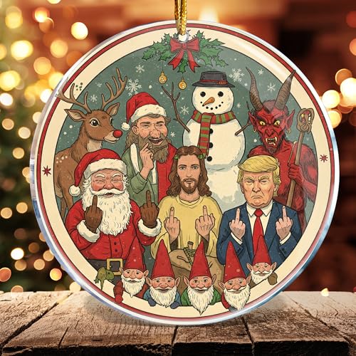 Funny Christmas Gnome Ornaments - Santa, Rudolph, Snowman, Krampus - 3.6 Inch Acrylic Holiday Decorations
