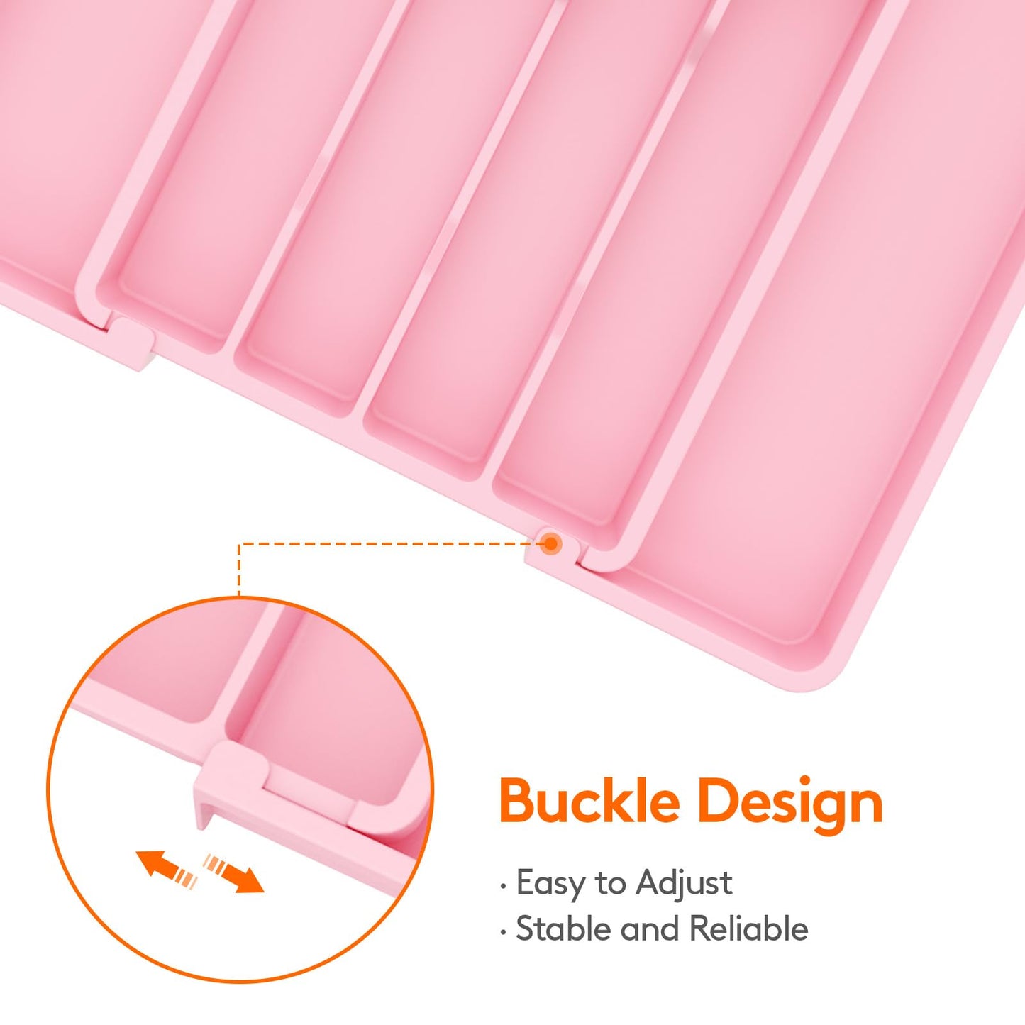 Lifewit Silverware Drawer Organizer, Expandable Utensil Tray for Kitchen, BPA Free Flatware and Cutlery Holder, Adjustable Plastic Storage for Spoons Forks Knives, 8.5"-14.1" x 12.1", Pink