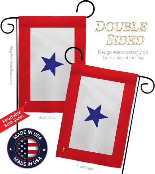 Blue Star Flag - Military Family Deployment Decoration with Pole Set | Outdoor Yard & Grave Memorial Decor