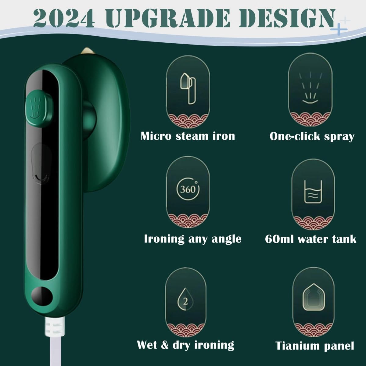 Skiennix Mini Travel Iron - Portable Iron for Clothes | Perfect for Dry & Wet Ironing - Green
