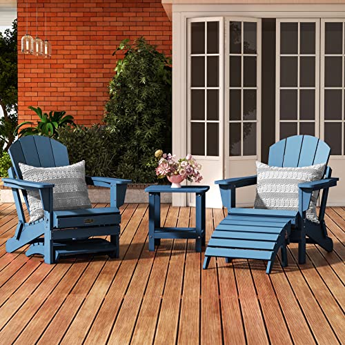 2-Piece Blue Folding Adirondack Footrest Set - No Assembly Needed, Weather-Resistant