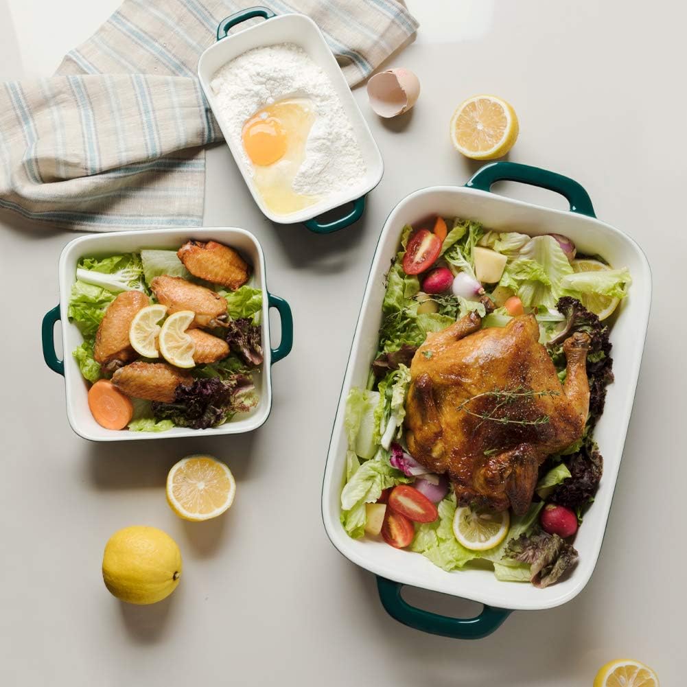 Sweejar Ceramic Bakeware Set - Rectangular Baking Dish for Casseroles & Cakes | White Porcelain Oven Dishes
