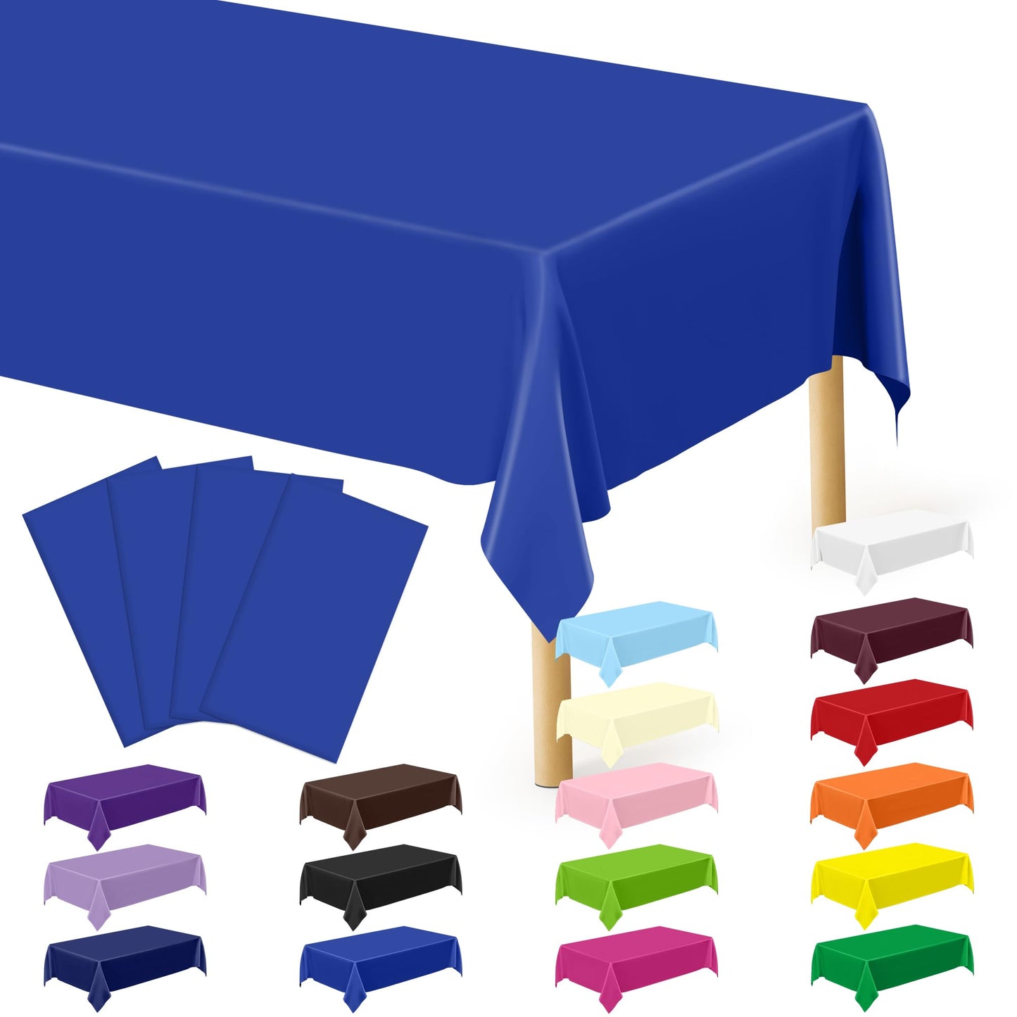 QZYL 2 Pack Picnic Table Cover, 108 x 54 Inches Blue Plastic Tablecloth, Disposable Tablecover Blue Tablecloth for Rectangle Table, Waterproof Party Supplies for Birthday Wedding Gathering