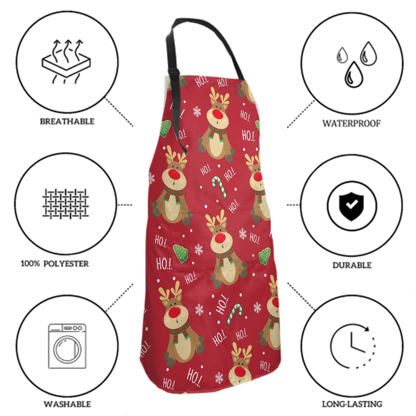 Granbey Chistmas Apron with 2 Pockets Holiday Kitchen Apron Christmas Elk Style Decoration Apron for Christmas Dinner Party Cooking Baking Crafting House Gift for Bakers Mom Dad Wife Husband