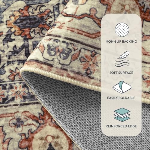 Lahome Terracotta Oriental Runner Rug 2.5x10ft Non-Slip Hallway Carpet - Machine Washable, Ultra Soft