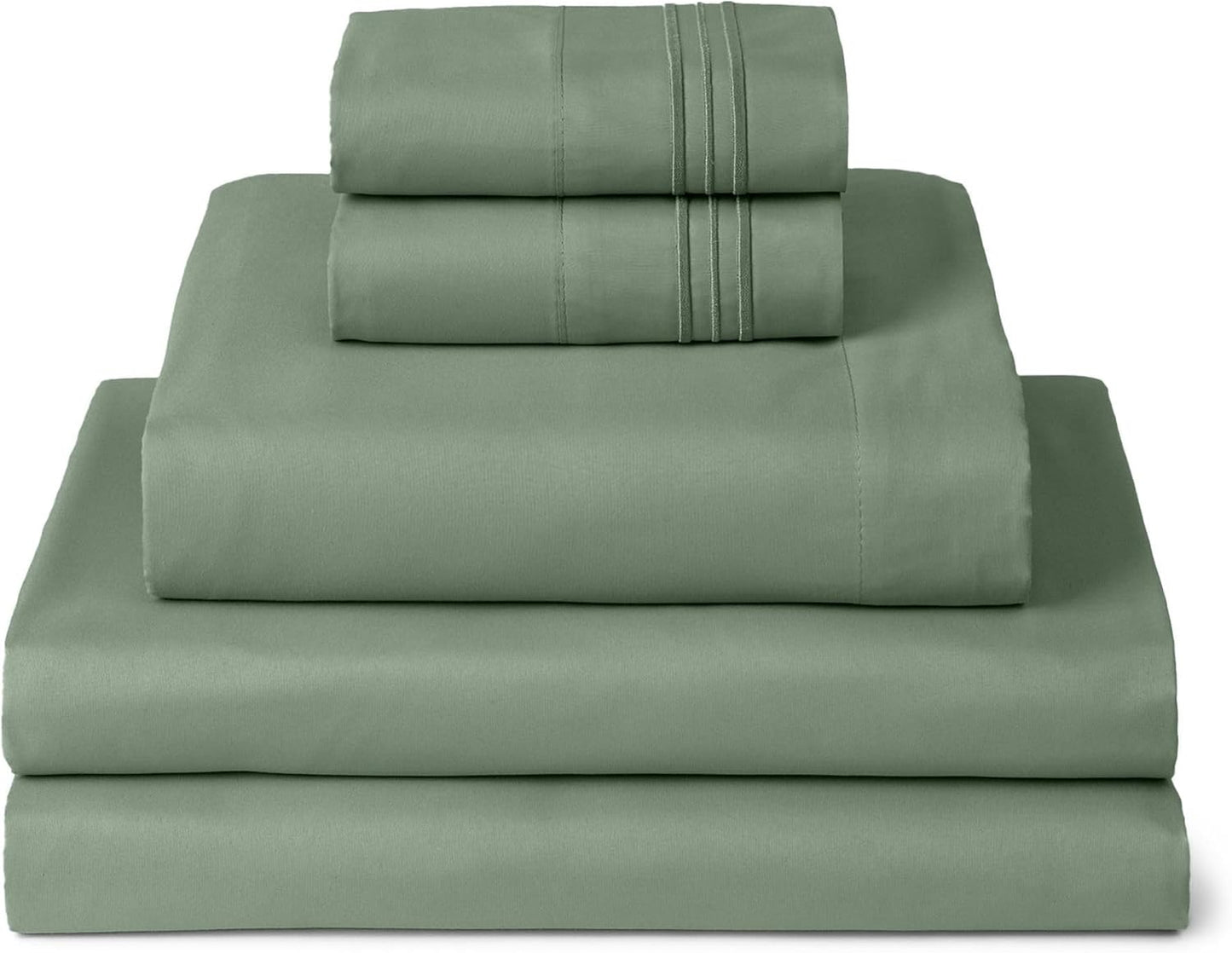 Mellanni Split King Sheets Set - 5 PC Luxury Bedding Collection - Extra Soft, Cooling & Stain Resistant (Sage)