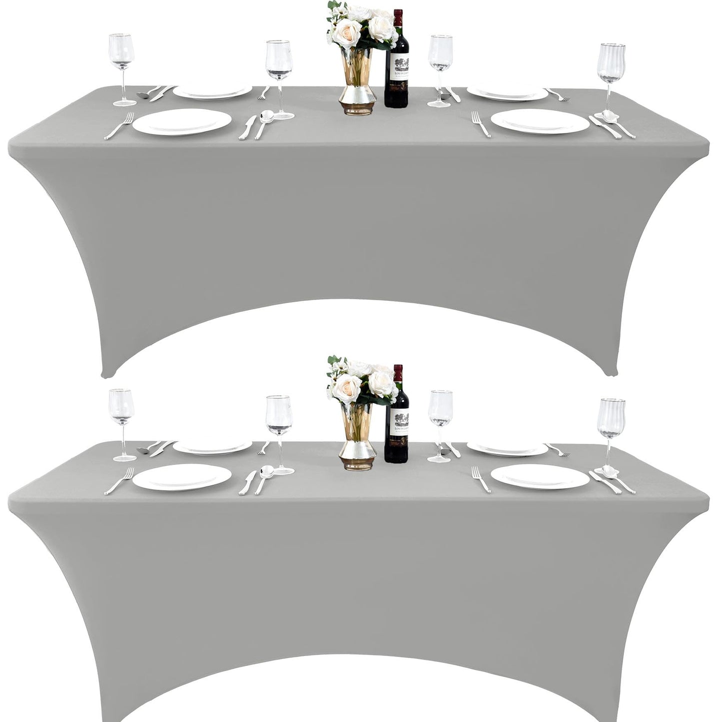 ZarzaaSik 109 2-Pack 4ft Spandex Table Covers for Rectangular Folding Tables - Wrinkle Resistant Stretch Tight Table Cloths - Ultimate Fitted Table Protector for Parties, Banquet, and Wedding