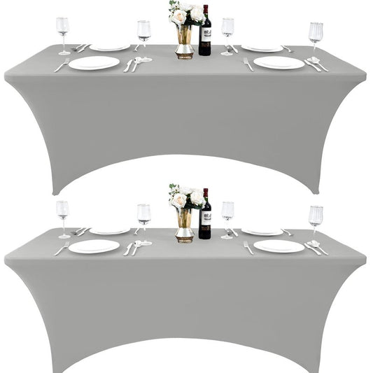 ZarzaaSik 115 2-Pack 8ft Spandex Table Covers for Rectangle Folding Tables - Washable Elastic Tablecloth - Ultimate Fitted Table Protector for Parties, Banquet, and Wedding