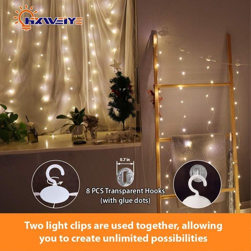 HXWEIYE Short Curtain Lights - 3.3x5Ft Warm White Fairy Light with Timer & 8 Clips for Indoor Decor