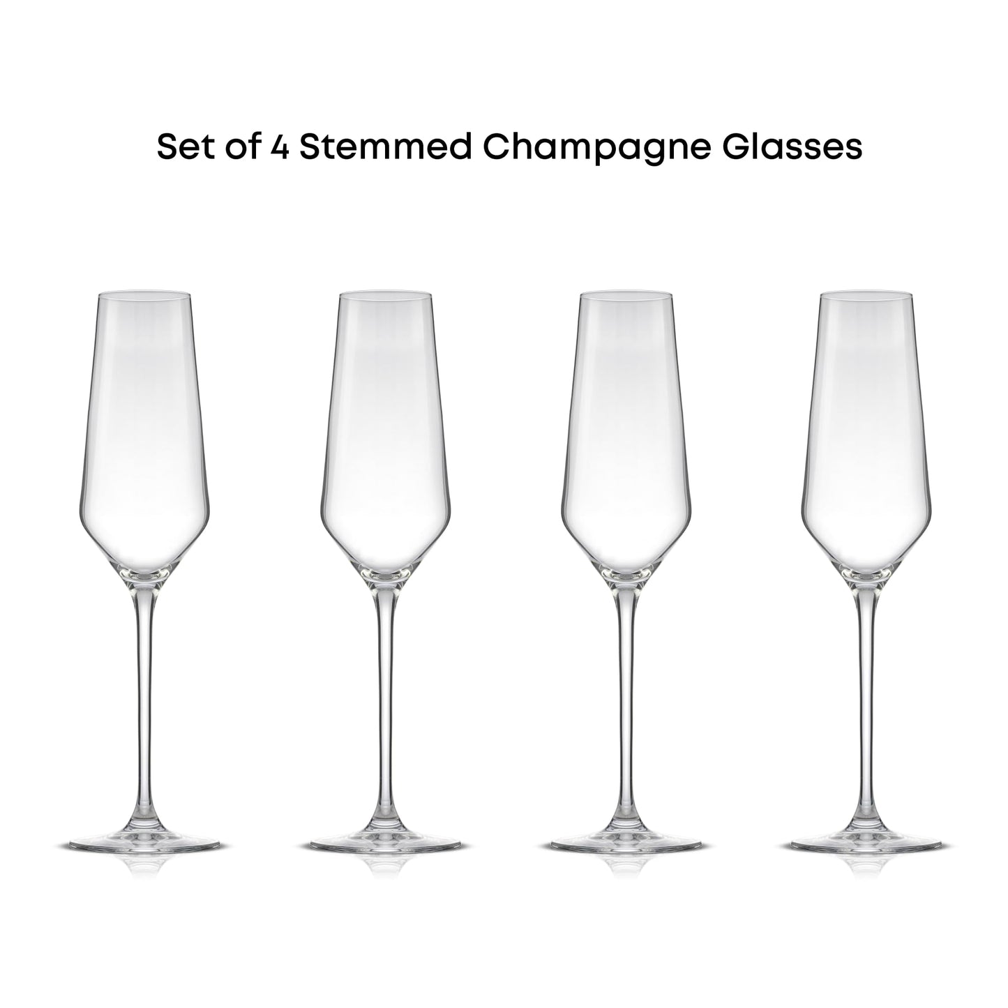 JoyJolt Champagne Glasses Layla Collection, Set of 4 – 6.7 oz Elegant Crystal Stemmed Champagne Flutes for Prosecco, Sparkling Wine, Mimosas, Cocktails, Weddings, Anniversaries, Parties