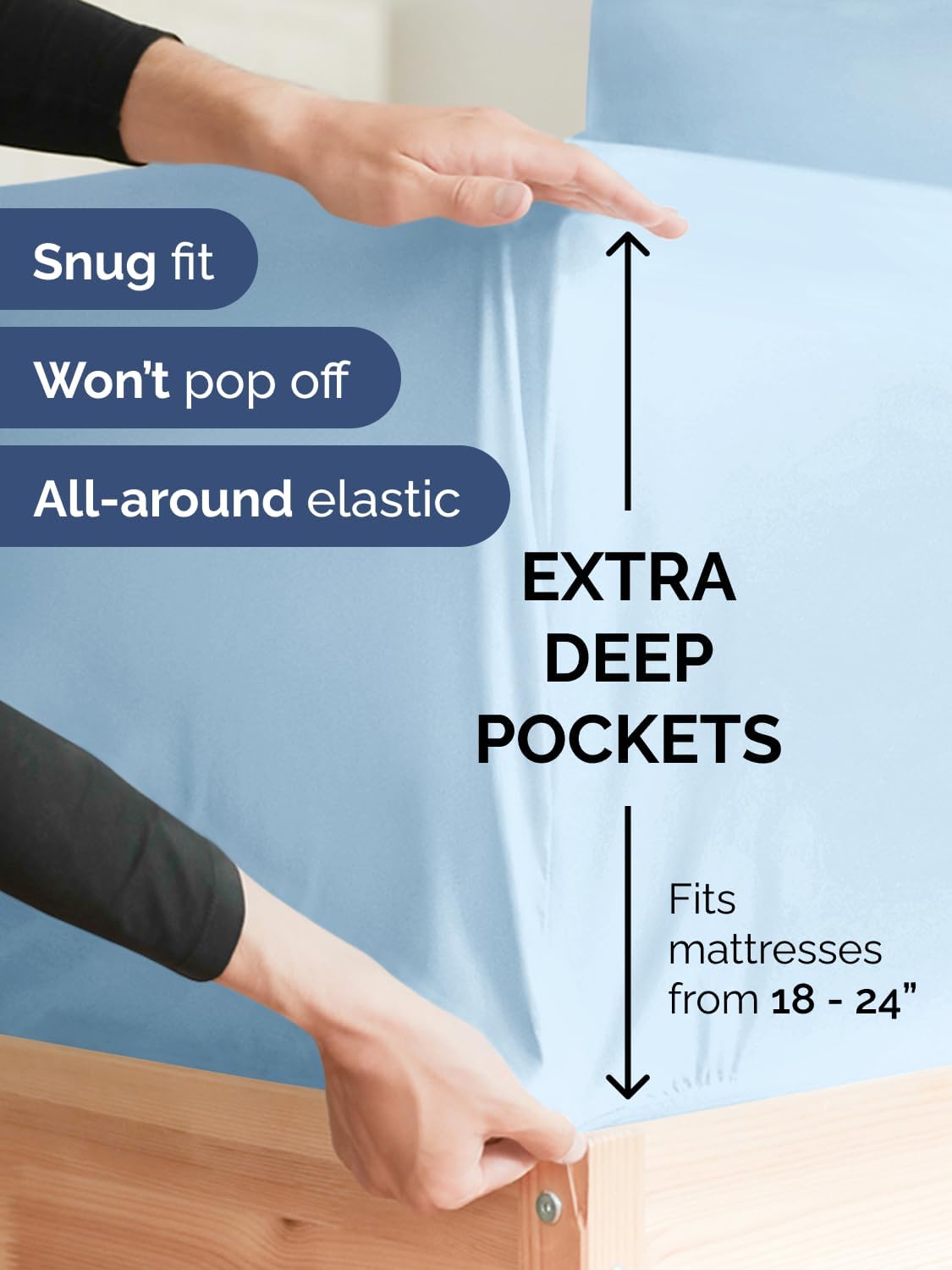 Skiennix Extra Deep Queen Sheet Set | 6-Piece Breathable Cooling Bedding - Soft, Wrinkle-Free Light Blue