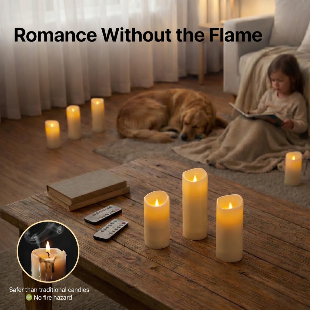 Enido 24 Pc Flameless LED Candles with Remote & Timer, Outdoor Waterproof, Flickering Electric Warm Lights for Cozy Home & Holiday Romantic Decor, Battery Operated (D 2.2” x H 4”/5”/6”)