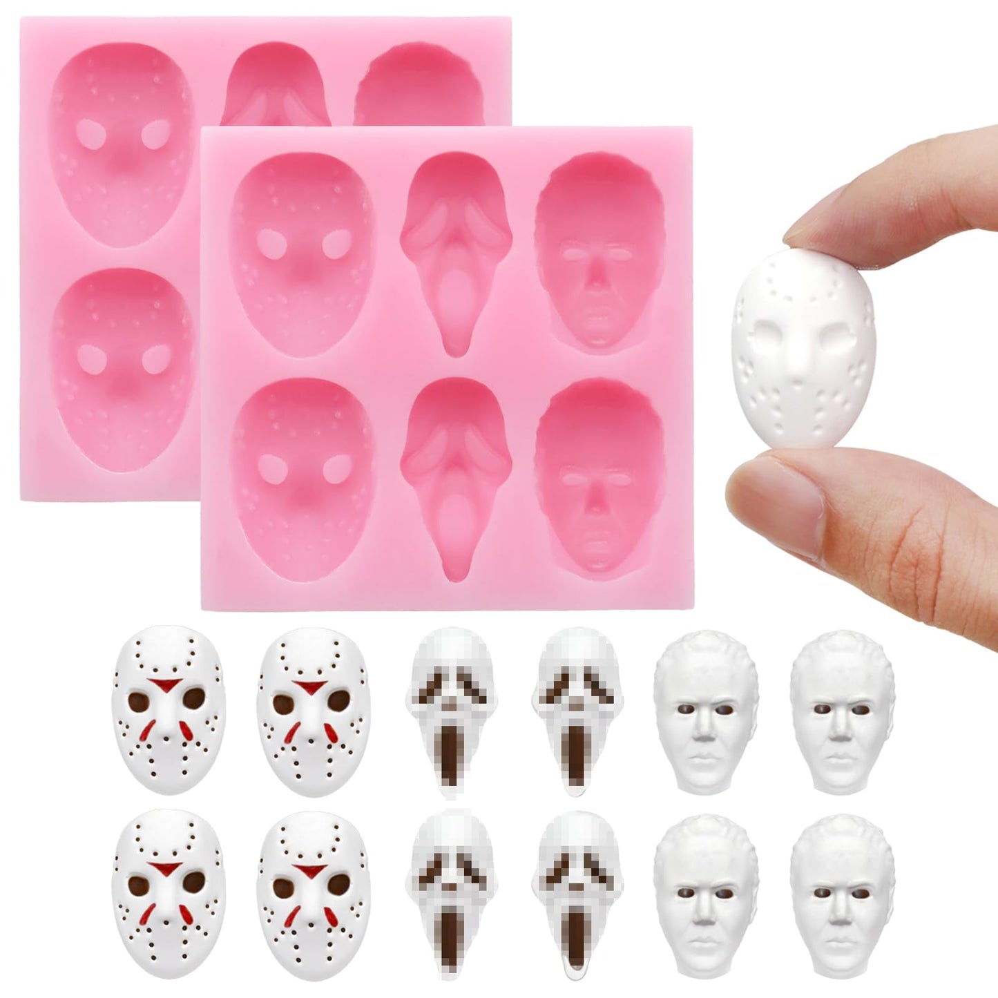 2 Pcs Halloween Chocolate Mold Pink Silicone Molds Halloween Theme Food Grade Chocolate Candy Moulds 3D Skull Scary Movie Characters Designs Homemade Prank Chocolate Mold for Halloween Party Decor