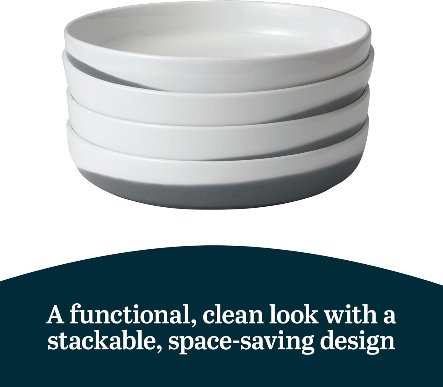 Libbey Austin Basalt Blue Dinner Plates - Set of 4 Coupe Style Ceramic Plates for Everyday Use
