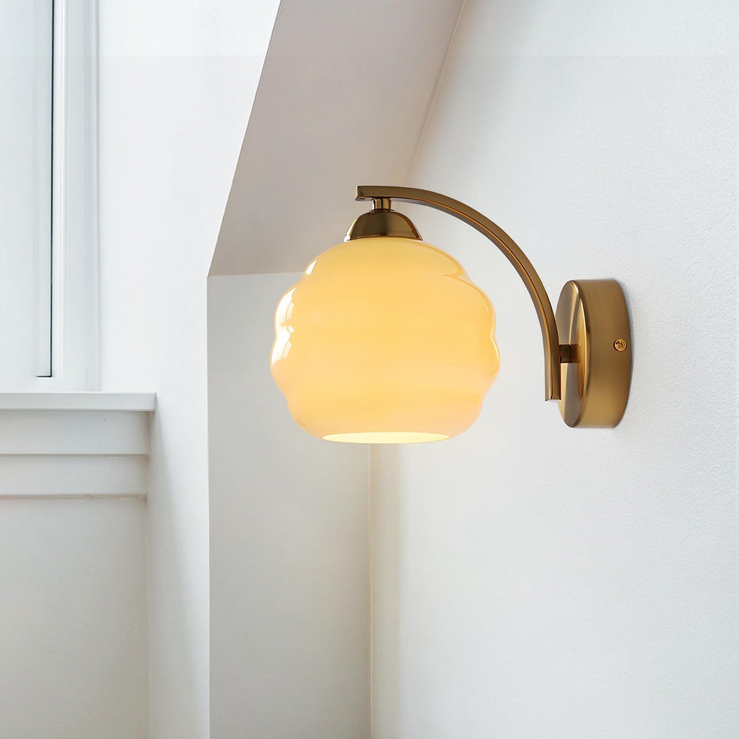 Gold Wall Sconce 1-Light Modern Wall Lighting Fixture Farmhouse Vanity Sconces Lights with Milk White Glass Shade Indoor Wall Sconce Lamp Wall Mount Light Fixture for Bedroom MWL02-1A