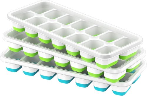 ChefAide Ice Cube Tray - Durable Stackable 3-Pack with Removable Lids | Easy-Release Plastic & Silicone for Cocktails & Coffee