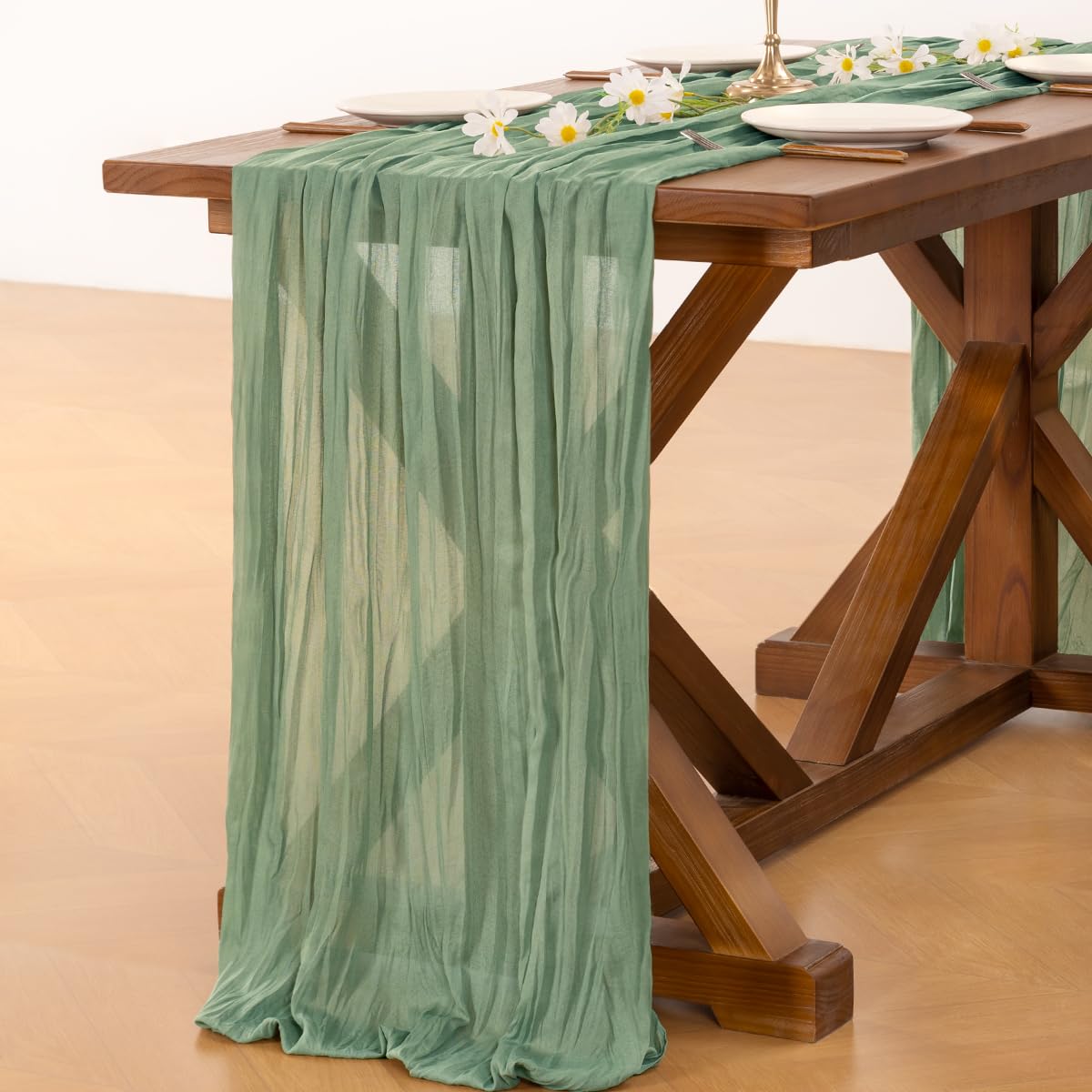 Socomi Sage Green Cheesecloth Table Runner Easter Spring Boho Rustic Farmhouse Gauze 120 inch 10FT Cheese Cloth Runner for Wedding Party Baby Shower Birthday Home Decor Holiday Decorations