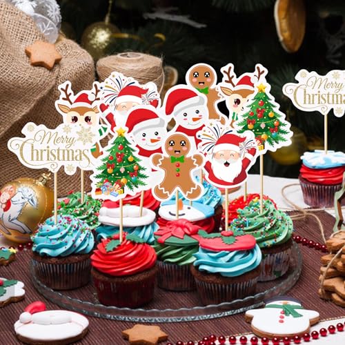 KeaiBear 30pcs Halloween Cupcake Toppers Christmas Variation – Ghost, Pumpkin & Skull Picks