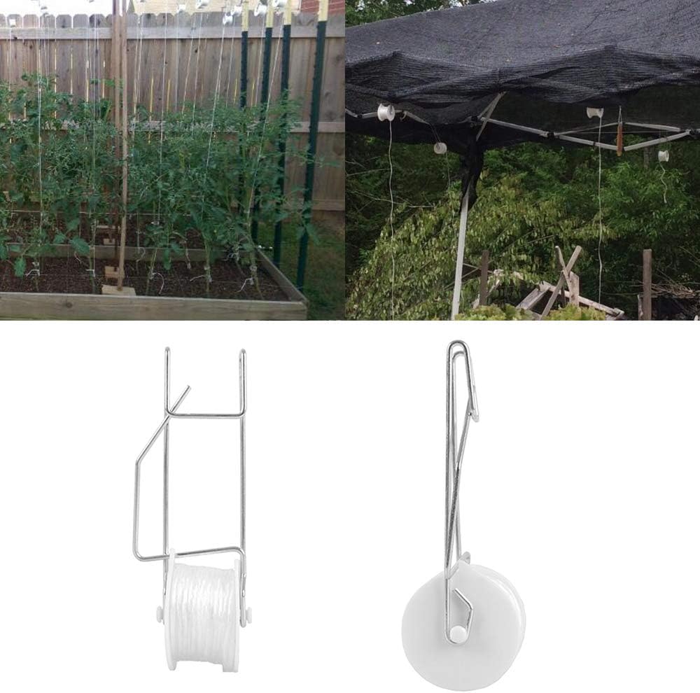Skiennix 20 Pack Tomato Trellis Roller Hooks - 49.2FT String for Plants, Greenhouse & Vines
