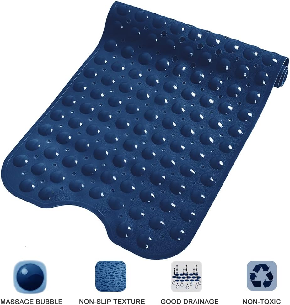 Linoows Non-Slip Bathtub Mat - Extra Long 39 x 16 Inch, Machine Washable with Suction Cups | Navy Blue