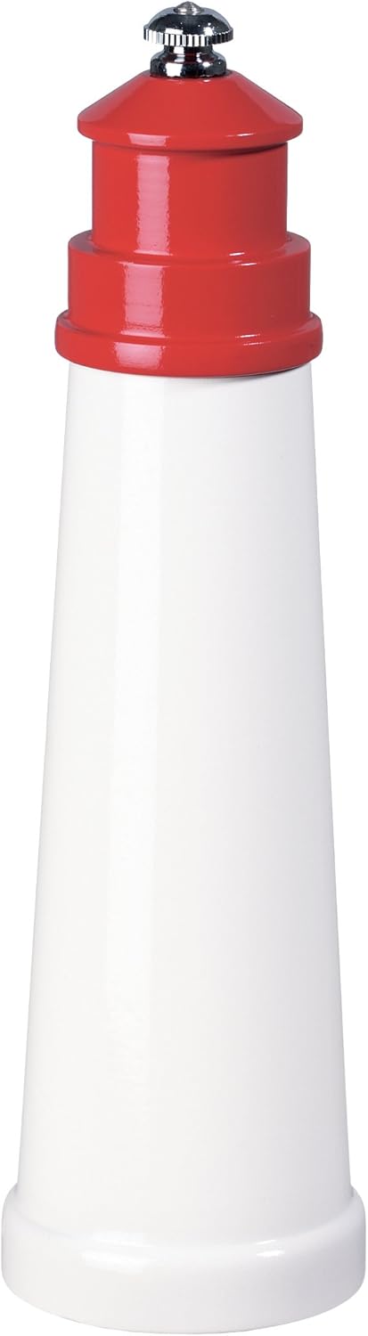Fletchers' Mill Lighthouse Salt Mill, White/Red - 6 Inch, Adjustable Coarseness Fine to Coarse, MADE IN U.S.A.