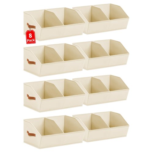 Homsorout Closet Organizers and Storage Bins - 8 Pack Collapsible Divided Trapezoidal Cube Storage Bins Baskets with Orange Handle for Organizing Clothes Blankets, Toys, Books, Towels(Beige)