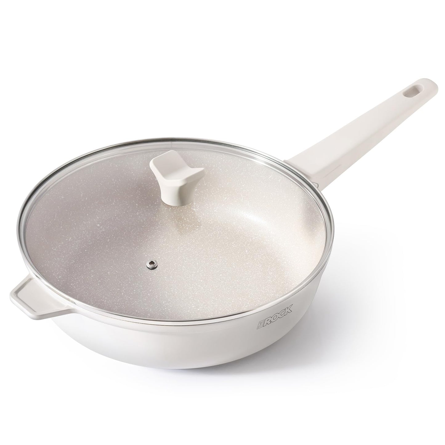 THE ROCK SOHO 4 Qt Nonstick Deep Frying Pan Skillet with Glass Lid, 11 Inch Large Deep Frying Pan, Ceramic Non Toxic Skillet with Heat-Resistant Handle, PFOA & PFAS Free, Oven & Dishwasher Safe, Cream