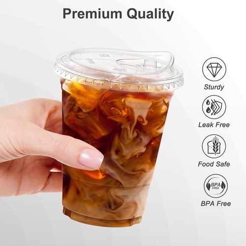 Dealusy 100 Pack - 16 oz Clear Plastic Cups with Lids | Sturdy, Food Safe Iced Coffee & Smoothie Cups
