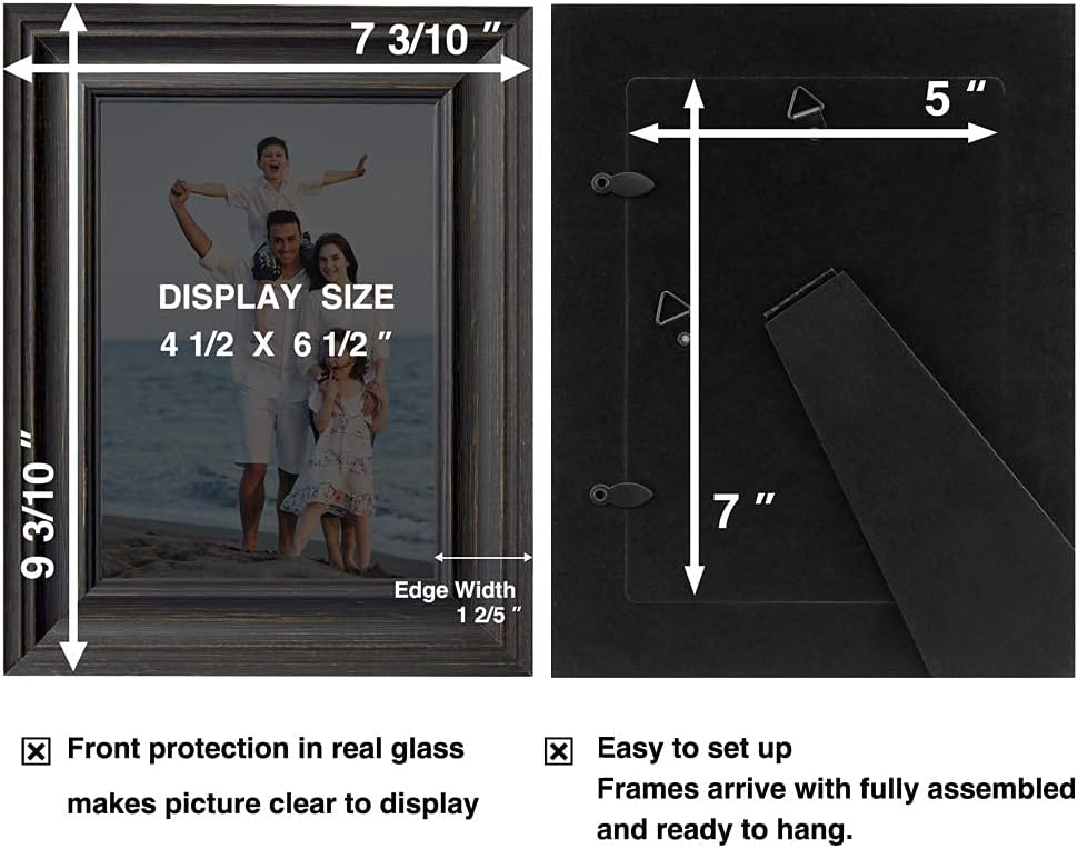 LaVie Home 5x7 Picture Frame - Rustic Black Photo Frame Set with High Definition Glass for Wall & Table Display