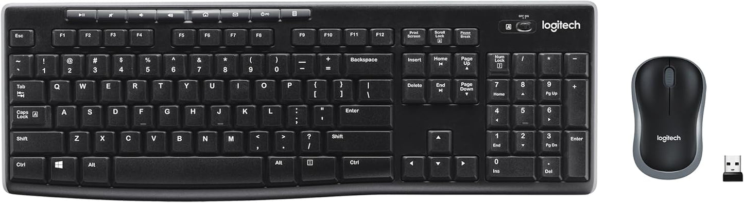 Logitech MK270 Wireless Keyboard & Mouse Combo - Compact Design, 2.4 GHz, 8 Multimedia Keys, Black