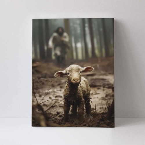 FOSMXA Jesus And Lamb Canvas Wall Art - Inspirational Christian Decor For Bedroom | 12x16 Inch