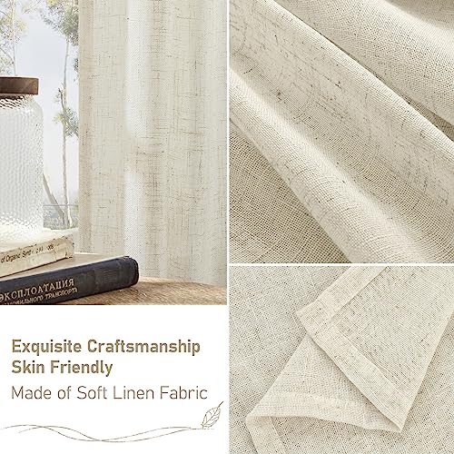 Natural Linen Curtains 2 Panels 52"W x 102"L Back Tab - Ivory, Light Filtering