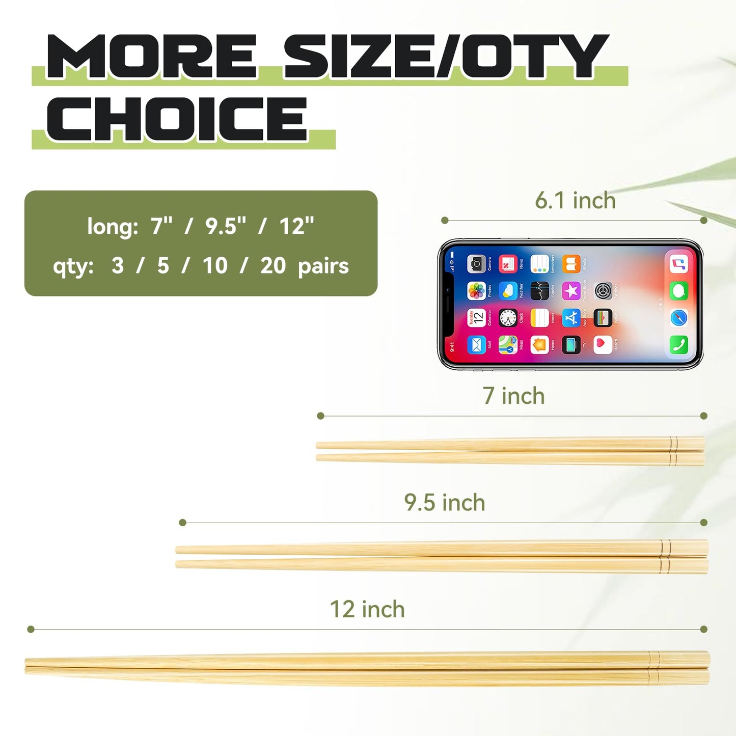 7 Inch X 5 Pairs Chopsticks,Reusable,Simplea and Minimalistic Design,More Size Choices 7"/9.5"/12"