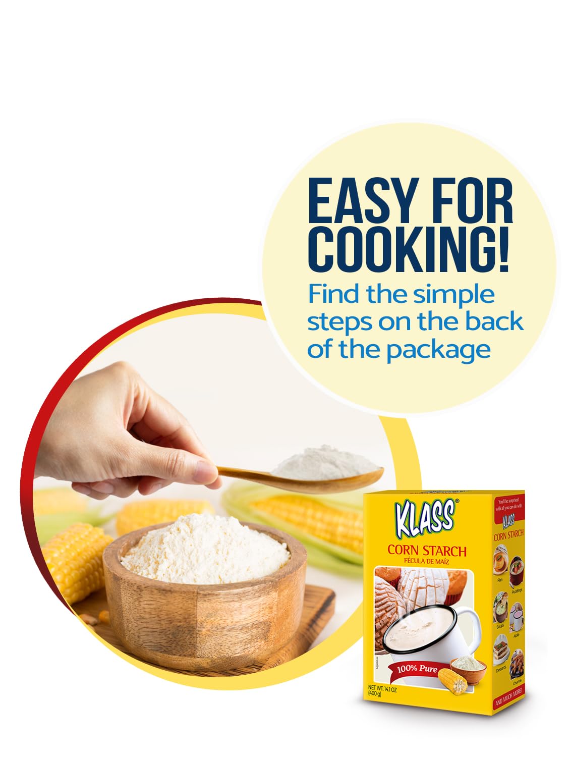 Klass Corn Starch 100% Pure 1.76 Pounds - 0% Calories 0% Total Fat & Sugar Free (28.2 Oz Pack of 2)