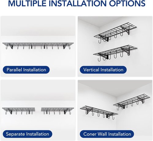 FLEXIMOUNTS Garage Wall Shelving - 1x4 Ft Storage Rack with 6 Bike Hooks | 150 lbs Capacity